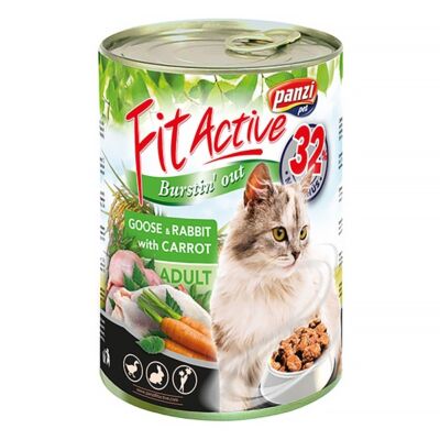 Állateledel konzerv PANZI FitActive felnőtt macskának liba- és nyúlhússal, répával 415 g